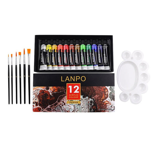 12 Colour Acrylic Paint, Brush & Palette Starter Pack