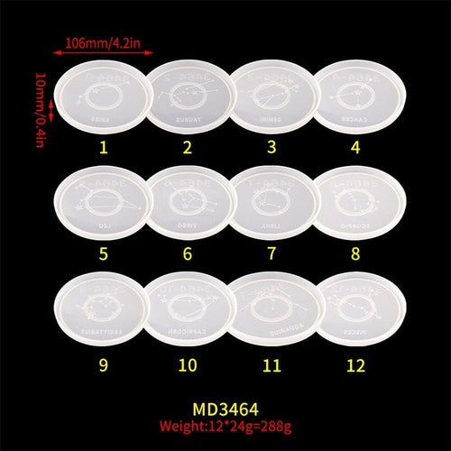 12PCS/Set Zodiac Coasters Silicone Moulds