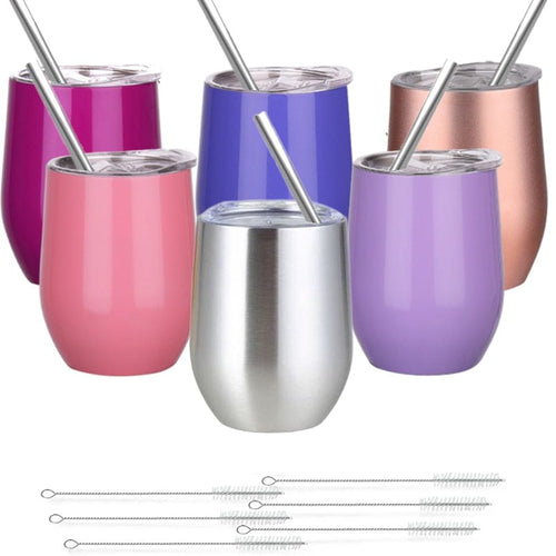 12oz Stainless Steel Tumbler With Metal Straw, Brush & Lid