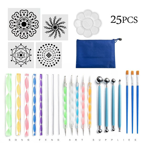 25pcs Mandala Dotting Tools Set with a Blue Zipper Waterproof Storage Bag