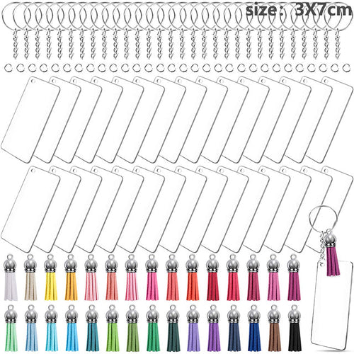 30 x Clear Acrylic Key Ring Sets - Rectangle