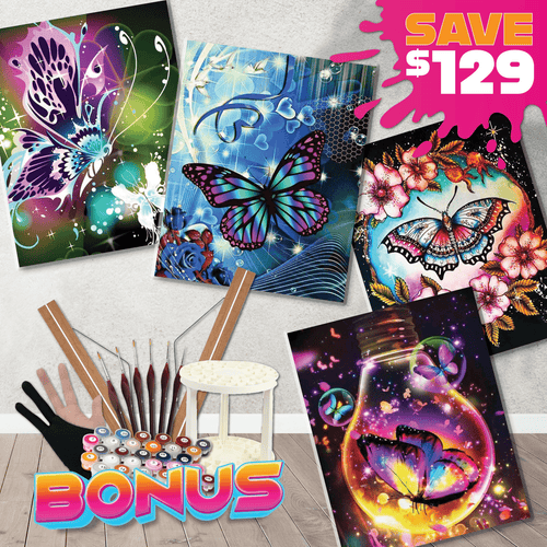 4pc Paint By Numbers Starter Bundle - Beautiful Butterflies