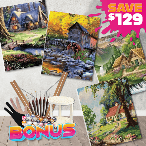 4pc Paint By Numbers Starter Bundle - Country Cottages