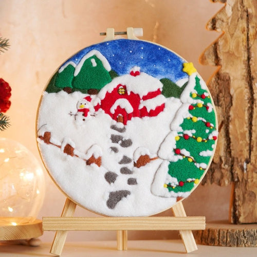 Christmas Wool Felt Painting Craft Kits With Frame - Snowman Red Cottage