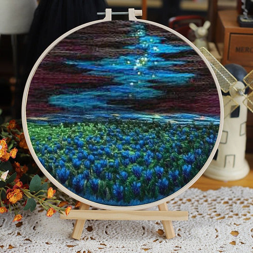 DIY Embroidery Kit - Night Skies over Blue Flowers