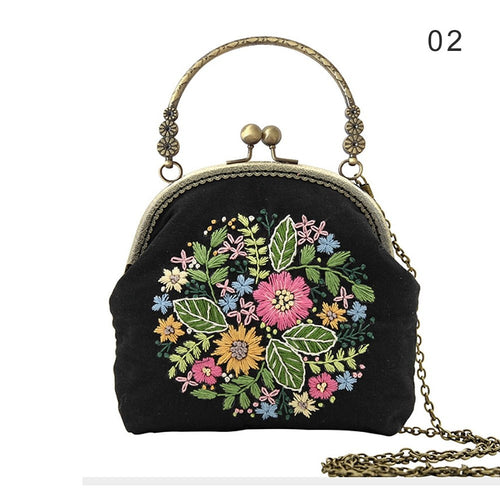 DIY Embroidery Purse Bag Kit - Black Flowers