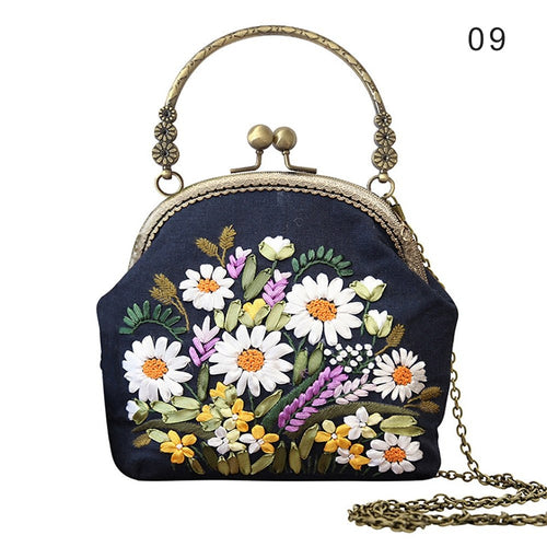 DIY Embroidery Purse Bag Kit - Navy Floral
