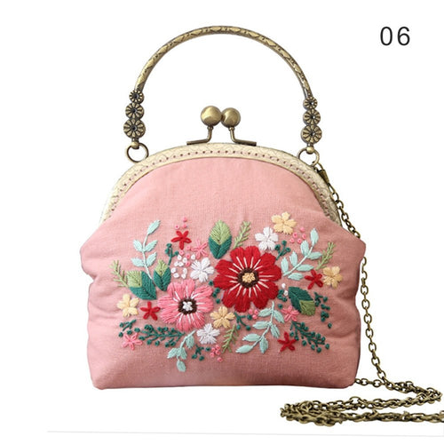 DIY Embroidery Purse Bag Kit - Pink Floral