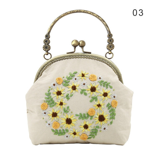 DIY Embroidery Purse Bag Kit - White Daisies