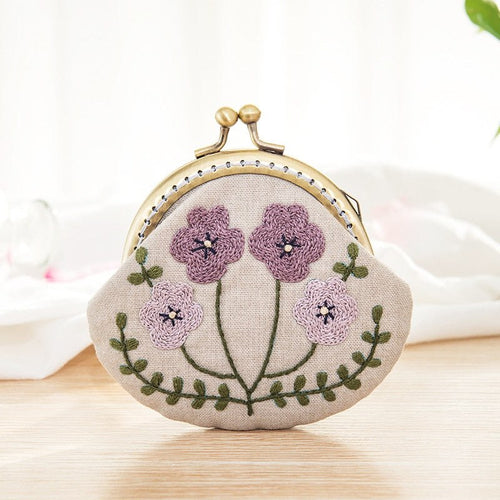 DIY Handmade Embroidered Coin Purse Kit - Lavender Flowers