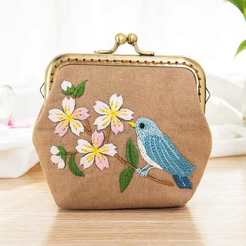 DIY Handmade Embroidered Coin Purse Kit - Little Blue Bird