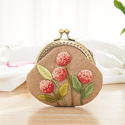 DIY Handmade Embroidered Coin Purse Kit - Pink Blossom