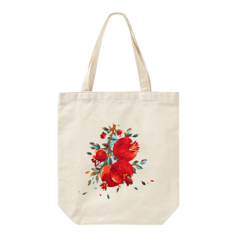 DIY Natural Canvas Tote Bag Embroidery Kit - Red Floral