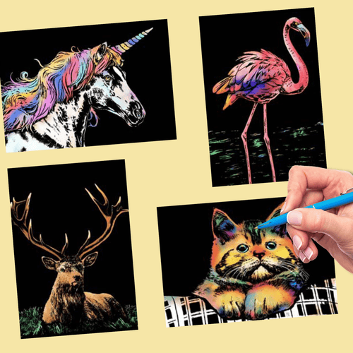 DIY Scratch Art Painting Drawing 4 x A4 Designs Bundle - Cute Creatures