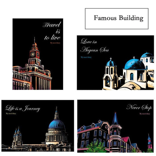 DIY Scratch Art Painting Drawing 4 x A4 Designs Bundle - Famous Buildings