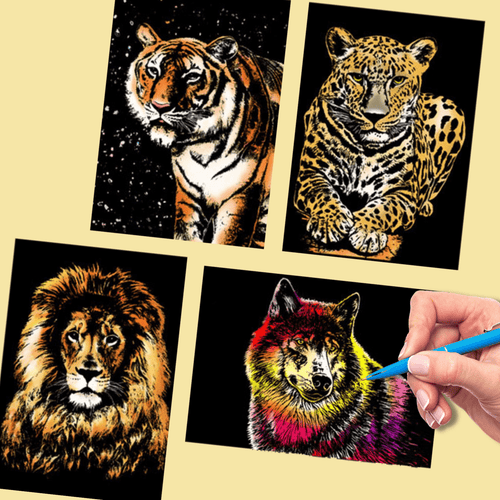 DIY Scratch Art Painting Drawing 4 x A4 Designs Bundle - Wild Animals