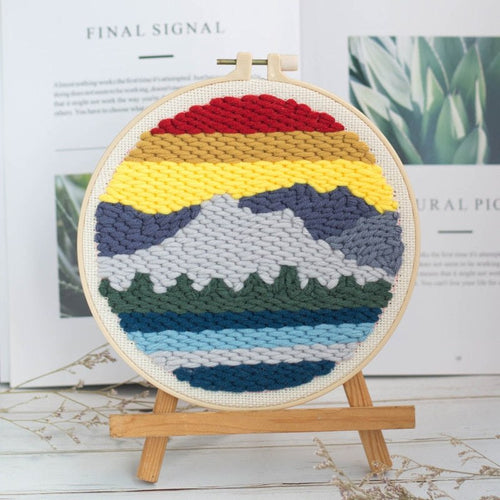 Embroidery Scenery Punch Needle Kits - Lakeside Mountain