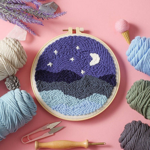 Embroidery Scenery Punch Needle Kits - Midnight Mountain