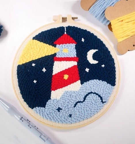 Embroidery Scenery Punch Needle Kits - Night Light House