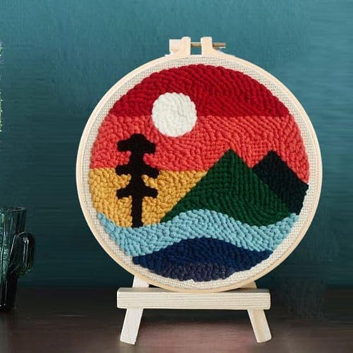 Embroidery Scenery Punch Needle Kits - Rainbow Sky Mountains