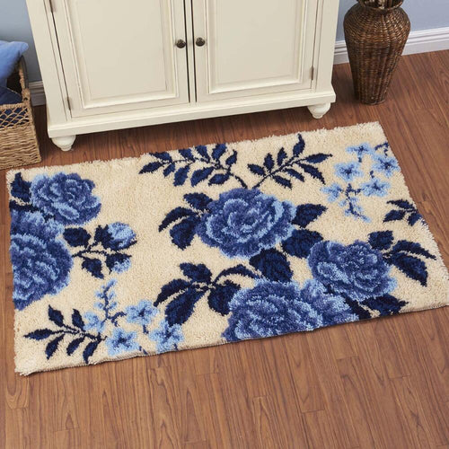 Latch Hook Kit - Rug Making Kit Blue Floral 70x110cm