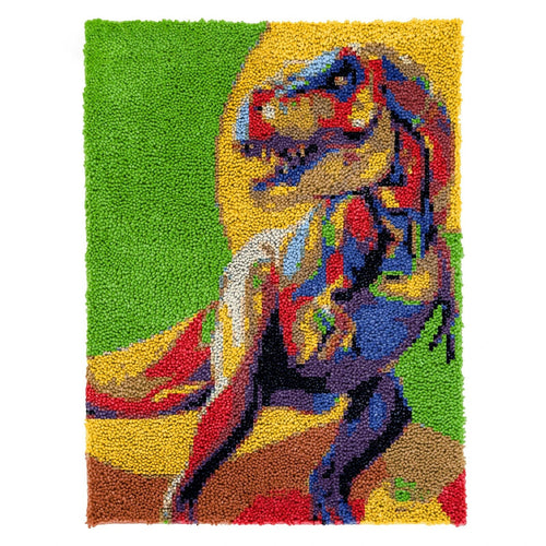 Latch Hook Kit - Rug Making Kit  Colourful T-Rex Dinosaur 61x82cm