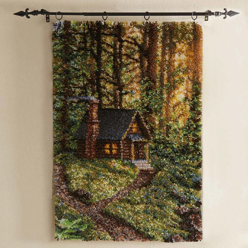 Latch Hook Kit - Rug Making Kit  Forest Dawn Cabin 69x102cm