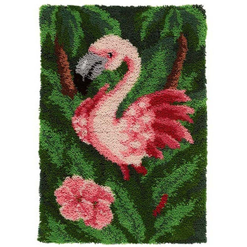 Latch Hook Kit - Rug Making Kit Jungle Flamingo 69x102cm