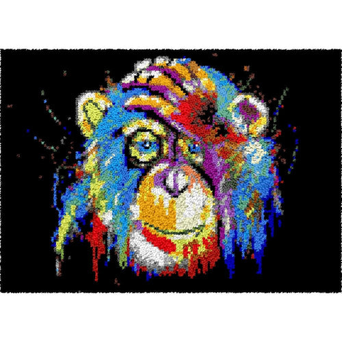 Latch Hook Kit - Rug Making Kit Paint Splatter Chimpanzee 61X87 CM