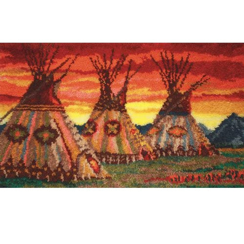 Latch Hook Kit - Rug Making Kit Sunset Indian Tee Pees 100x70cm