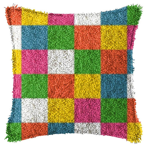 Latch Hook Pillow Making Kit - Colourful Square Grid