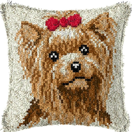 Latch Hook Pillow Making Kit - Cute Puppy with Bow