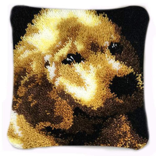 Latch Hook Pillow Making Kit - Golden Puppy