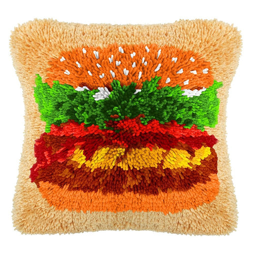 Latch Hook Pillow Making Kit - Hamburger