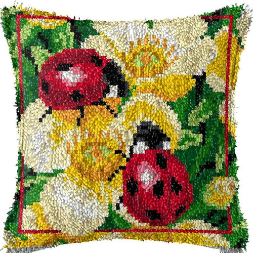 Latch Hook Pillow Making Kit - Lady Beetles