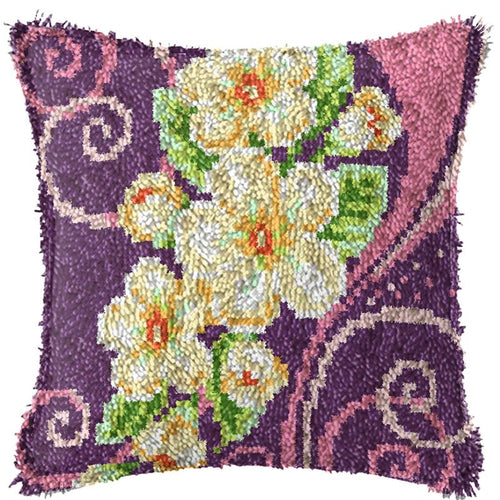 Latch Hook Pillow Making Kit - Purple Flower Swirl