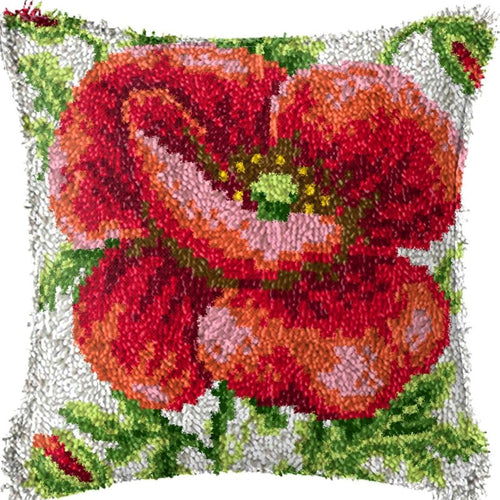 Latch Hook Pillow Making Kit - Red Flower