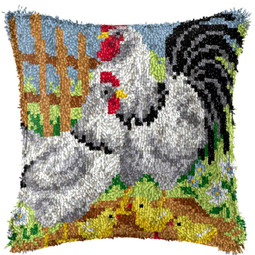 Latch Hook Pillow Making Kit - Roosting Roosters