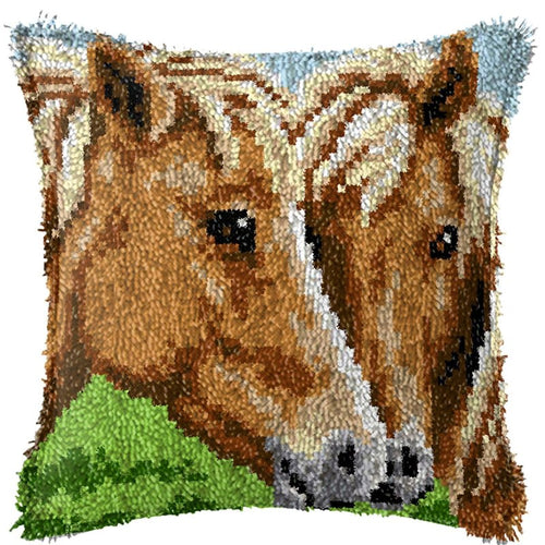 Latch Hook Pillow Making Kit - Twin Horses