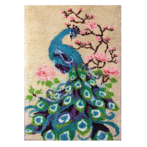 Latch Hook Rug Making Kit - Cherry Blossom Peacock 60X85cm