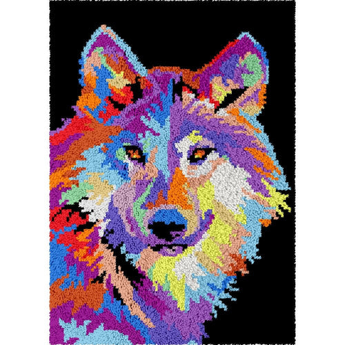 Latch Hook Rug Making Kit - Colourful Wolf 61X87cm