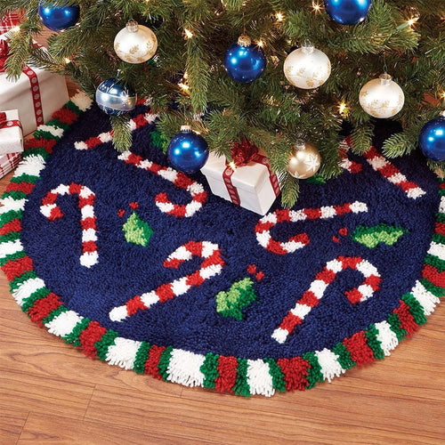 Latch Hook Rug Making Kit - Round Candy Cane Christmas Tree Mat 80X80cm