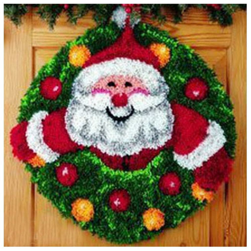 Latch Hook Rug Making Kit - Round Christmas Santa Wreath 50x50cm