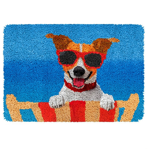 Latch Hook Rug Making Kit - Summer Beach Sunglasses Dog 40x60cm