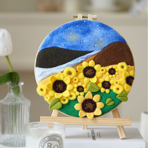 Needle Wool Felt Painting Craft Kits With Frame - Sunflower Field