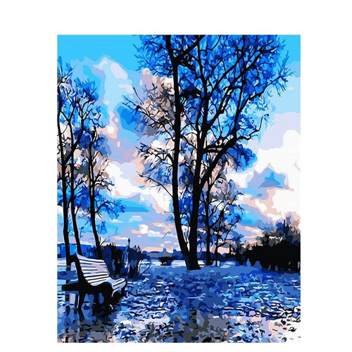 Paint By Numbers Landscape - Winter Snow Blue Park