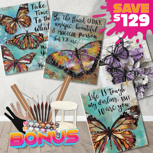 Paint By Numbers Starter Bundle - Inspirational Quote Butterflies