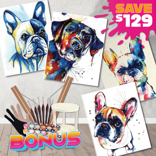 Paint By Numbers Starter Bundle - Paint Splatter Pug Dog Puppy