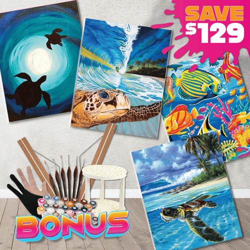 Paint By Numbers Starter Bundle - Sea Life Ocean Turtles