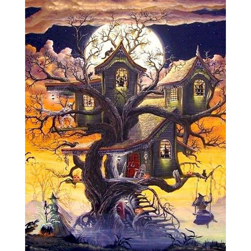 Painting By Numbers Halloween Haunted Tree House